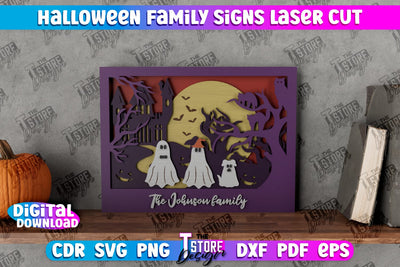 Halloween Family Sign | 3D Halloween Decor | 3D Halloween Scene | Multilayered Design | CNC File SVG The T Store Design 