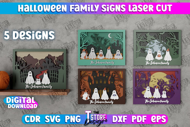 Halloween Family Signs Bundle | 3D Halloween Decor | 3D Halloween Scene | Multilayered Design | CNC Files SVG The T Store Design 