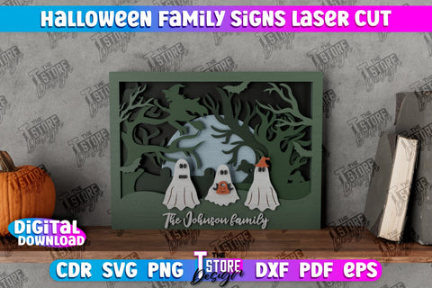 Halloween Family Signs Bundle | 3D Halloween Decor | 3D Halloween Scene | Multilayered Design | CNC Files SVG The T Store Design 