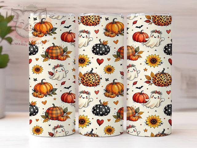 Halloween Farmhouse Ghosts 20oz Tumbler, Halloween Theme, Ghost Design, Farmhouse Style, Rustic Charm, Autumn Motif, 20oz Wrap, Sublimation Tumbler Sublimation Lara' s Designs 