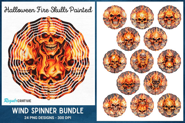 Halloween Fire Skulls Painted Spinner Sublimation Bundle Sublimation Regulrcrative 