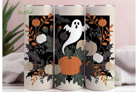Halloween Floral Ghost Cat 20oz Tumbler Sublimation PixelChick 