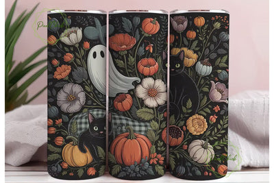 Halloween Floral Ghost Cat 20oz Tumbler Sublimation PixelChick 