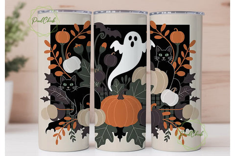 Halloween Floral Ghost Cat 20oz Tumbler Sublimation PixelChick 