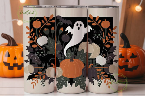 Halloween Floral Ghost Cat 20oz Tumbler Sublimation PixelChick 