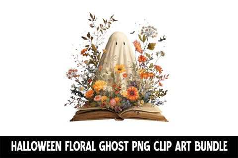 Halloween Floral Ghost Clip Art PNG Bundle Sublimation Insomnia Std 