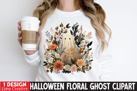 Halloween Floral Ghost Clipart PNG BUndle Sublimation Insomnia Std 