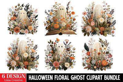Halloween Floral Ghost Clipart PNG BUndle Sublimation Insomnia Std 