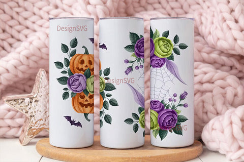 Halloween Floral Pumpkin 20oz Tumbler Sublimation DesignSVG 