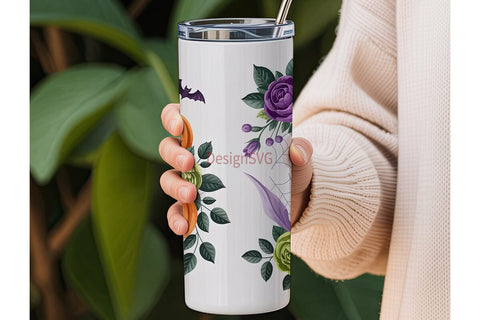 Halloween Floral Pumpkin 20oz Tumbler Sublimation DesignSVG 
