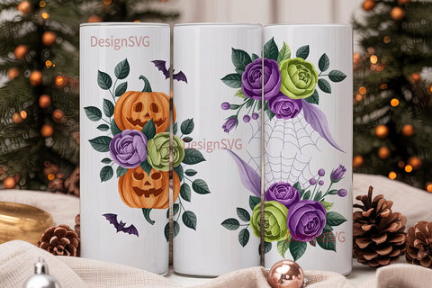Halloween Floral Pumpkin 20oz Tumbler Sublimation DesignSVG 