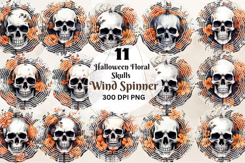 Halloween Floral Skulls Wind Spinner Sublimation Designs Sublimation Regulrcrative 