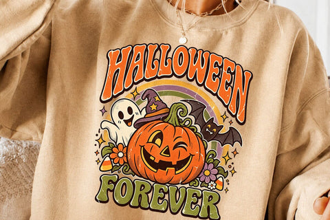 Halloween Forever Retro Pumpkin Ghost PNG SVG DesignDestine 