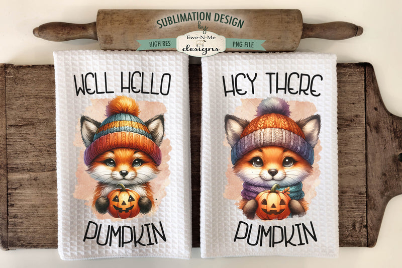 Halloween Fox with Jack O Lanterns Kitchen Towel Sublimation Sublimation Ewe-N-Me Designs 