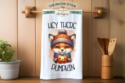 Halloween Fox with Jack O Lanterns Kitchen Towel Sublimation Sublimation Ewe-N-Me Designs 