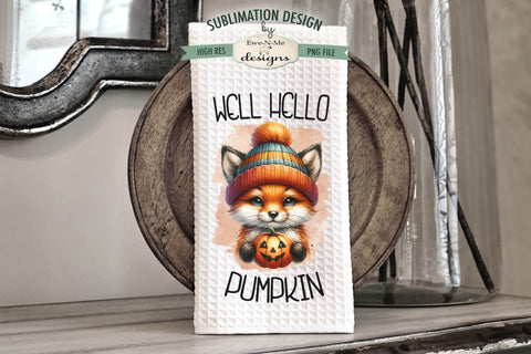 Halloween Fox with Jack O Lanterns Kitchen Towel Sublimation Sublimation Ewe-N-Me Designs 
