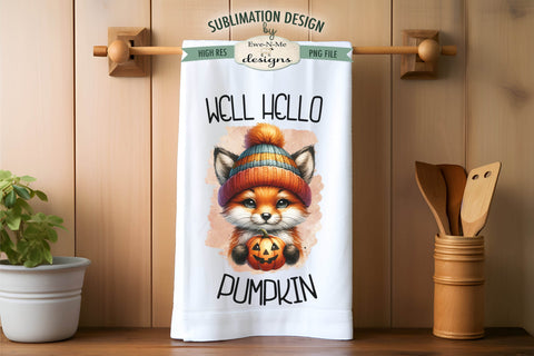 Halloween Fox with Jack O Lanterns Kitchen Towel Sublimation Sublimation Ewe-N-Me Designs 