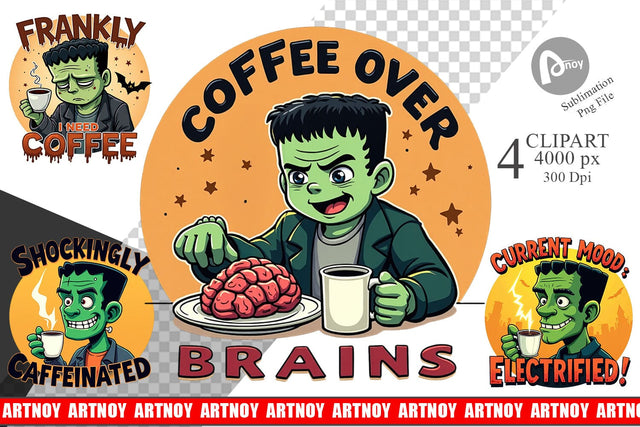Halloween Frankenstein Coffee Clipart Sublimation artnoy 
