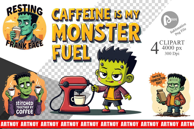 Halloween Frankenstein Coffee Clipart Sublimation artnoy 