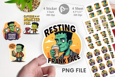Halloween Frankenstein Coffee Sticker Sublimation artnoy 
