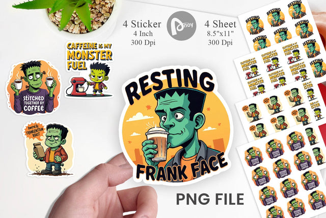 Halloween Frankenstein Coffee Sticker Sublimation artnoy 