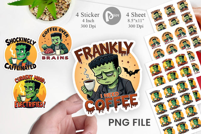 Halloween Frankenstein Coffee Sticker Sublimation artnoy 