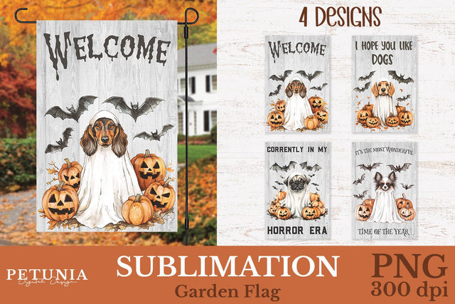 Halloween Garden Flag | Funny Dog Garden Flag Sublimation Petunia Digital Design 