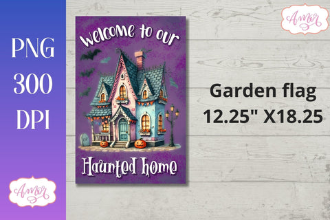 Halloween garden flag sublimation PNG | Haunted home PNG Sublimation Amorclipart 