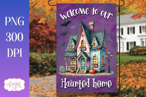 Halloween garden flag sublimation PNG | Haunted home PNG Sublimation Amorclipart 