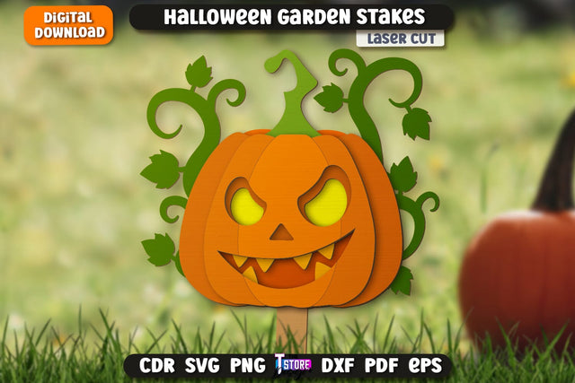 Halloween Garden Sign Laser Cut | Seasonal Garden Decoration | Lawn Stake | Garden Stakes | CNC File SVG The T Store Design 