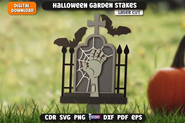 Halloween Garden Sign Laser Cut | Seasonal Garden Decoration | Lawn Stake | Garden Stakes | CNC File SVG The T Store Design 