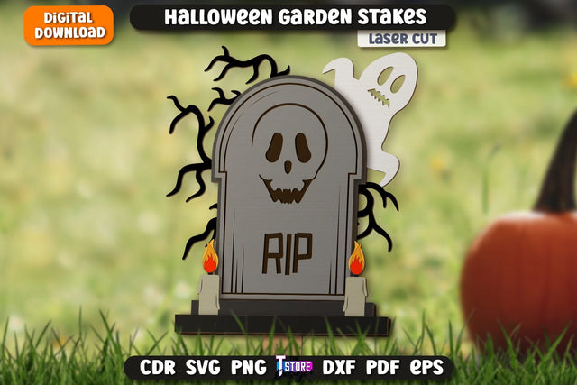 Halloween Garden Sign Laser Cut | Seasonal Garden Decoration | Lawn Stake | Garden Stakes | CNC File SVG The T Store Design 