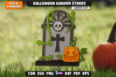 Halloween Garden Sign Laser Cut | Seasonal Garden Decoration | Lawn Stake | Garden Stakes | CNC File SVG The T Store Design 