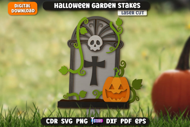 Halloween Garden Sign Laser Cut | Seasonal Garden Decoration | Lawn Stake | Garden Stakes | CNC File SVG The T Store Design 