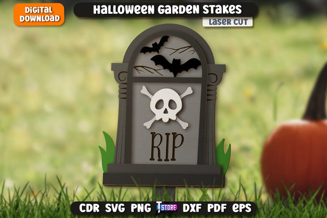 Halloween Garden Sign Laser Cut | Seasonal Garden Decoration | Lawn Stake | Garden Stakes | CNC File SVG The T Store Design 