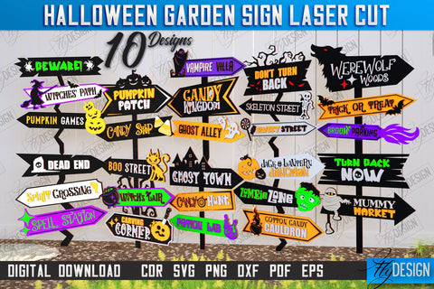 Halloween Garden Signs Laser Cut Bundle | Seasonal Garden Decoration | Lawn Stake | Garden Stakes | CNC Files SVG Fly Design 