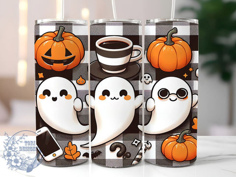 Halloween Ghost 20oz Skinny Tumbler PNG, Cute Ghost Tumbler Sublimation Wrap, Straight & Tapered Tumbler Wrap, Instant Digital Download Sublimation ToriDesigns 