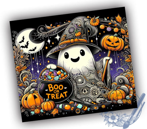 Halloween Ghost 20oz Skinny Tumbler PNG, Cute Ghost Tumbler Sublimation Wrap, Straight & Tapered Tumbler Wrap, Instant Digital Download Sublimation ToriDesigns 