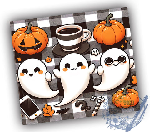 Halloween Ghost 20oz Skinny Tumbler PNG, Cute Ghost Tumbler Sublimation Wrap, Straight & Tapered Tumbler Wrap, Instant Digital Download Sublimation ToriDesigns 