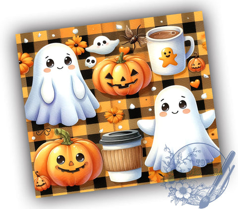 Halloween Ghost 20oz Skinny Tumbler PNG, Cute Ghost Tumbler Sublimation Wrap, Straight & Tapered Tumbler Wrap, Instant Digital Download Sublimation ToriDesigns 