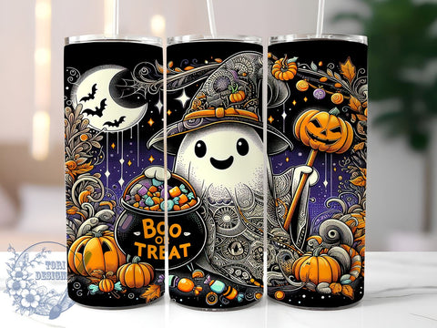 Halloween Ghost 20oz Skinny Tumbler PNG, Cute Ghost Tumbler Sublimation Wrap, Straight & Tapered Tumbler Wrap, Instant Digital Download Sublimation ToriDesigns 