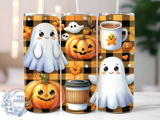 Halloween Ghost 20oz Skinny Tumbler PNG, Cute Ghost Tumbler Sublimation Wrap, Straight & Tapered Tumbler Wrap, Instant Digital Download Sublimation ToriDesigns 