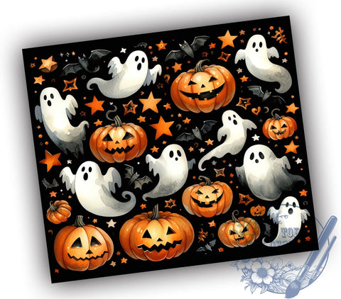 Halloween Ghost 20oz Skinny Tumbler PNG, Pumpkin Ghost Tumbler Sublimation Wrap, Straight & Tapered Tumbler Wrap, Instant Digital Download Sublimation ToriDesigns 