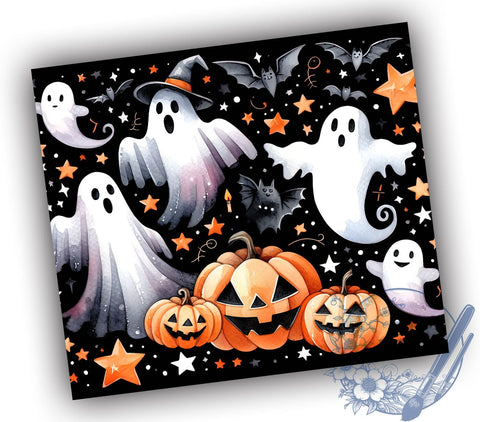 Halloween Ghost 20oz Skinny Tumbler PNG, Pumpkin Ghost Tumbler Sublimation Wrap, Straight & Tapered Tumbler Wrap, Instant Digital Download Sublimation ToriDesigns 