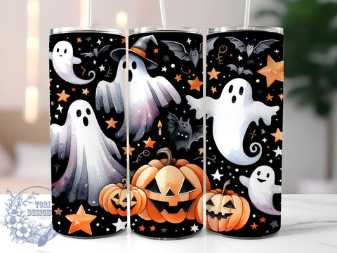 Halloween Ghost 20oz Skinny Tumbler PNG, Pumpkin Ghost Tumbler Sublimation Wrap, Straight & Tapered Tumbler Wrap, Instant Digital Download Sublimation ToriDesigns 