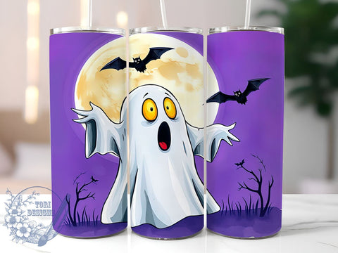 Halloween Ghost 20oz Skinny Tumbler PNG, Spooky Ghost Tumbler Sublimation Wrap, Straight & Tapered Tumbler Wrap, Instant Digital Download Sublimation ToriDesigns 