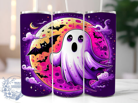 Halloween Ghost 20oz Skinny Tumbler PNG, Spooky Ghost Tumbler Sublimation Wrap, Straight & Tapered Tumbler Wrap, Instant Digital Download Sublimation ToriDesigns 
