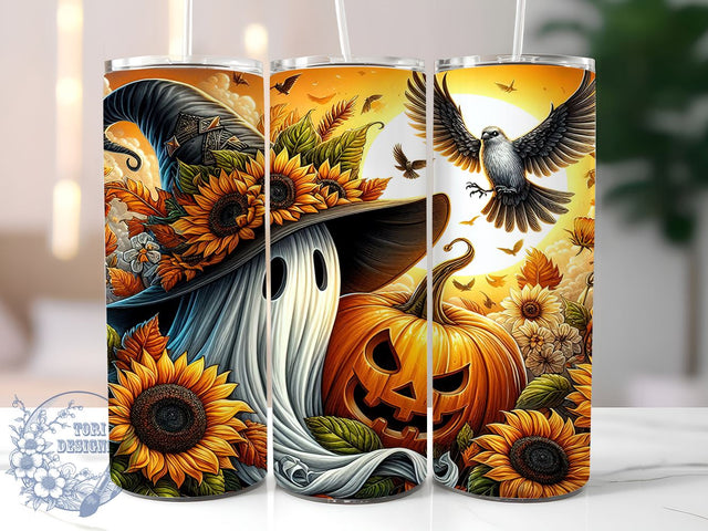 Halloween Ghost 20oz Skinny Tumbler PNG, Spooky Season Tumbler Sublimation Wrap, Straight & Tapered Tumbler Wrap, Instant Digital Download Sublimation ToriDesigns 