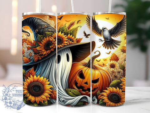 Halloween Ghost 20oz Skinny Tumbler PNG, Spooky Season Tumbler Sublimation Wrap, Straight & Tapered Tumbler Wrap, Instant Digital Download Sublimation ToriDesigns 