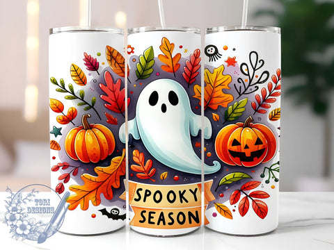 Halloween Ghost 20oz Skinny Tumbler PNG, Spooky Season Tumbler Sublimation Wrap, Straight & Tapered Tumbler Wrap, Instant Digital Download Sublimation ToriDesigns 